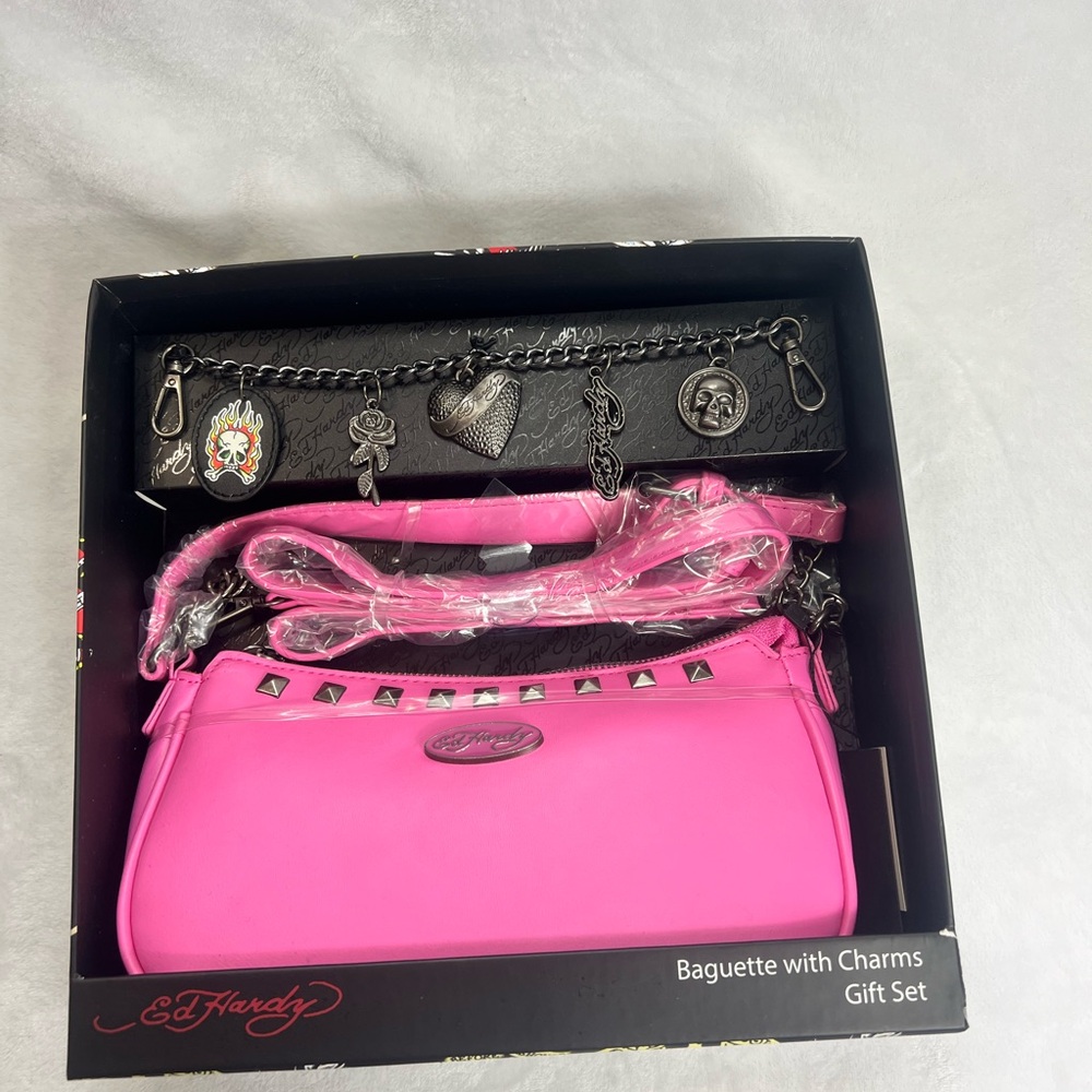 Ed Hardy Vibrant Pink Clutch with Charms